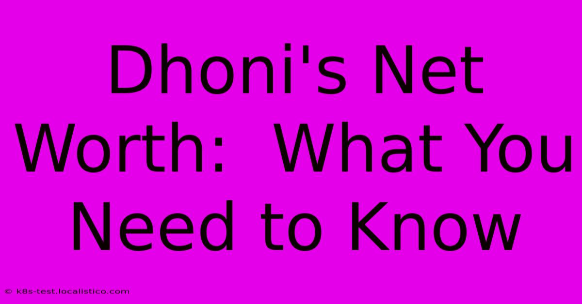 Dhoni's Net Worth:  What You Need To Know