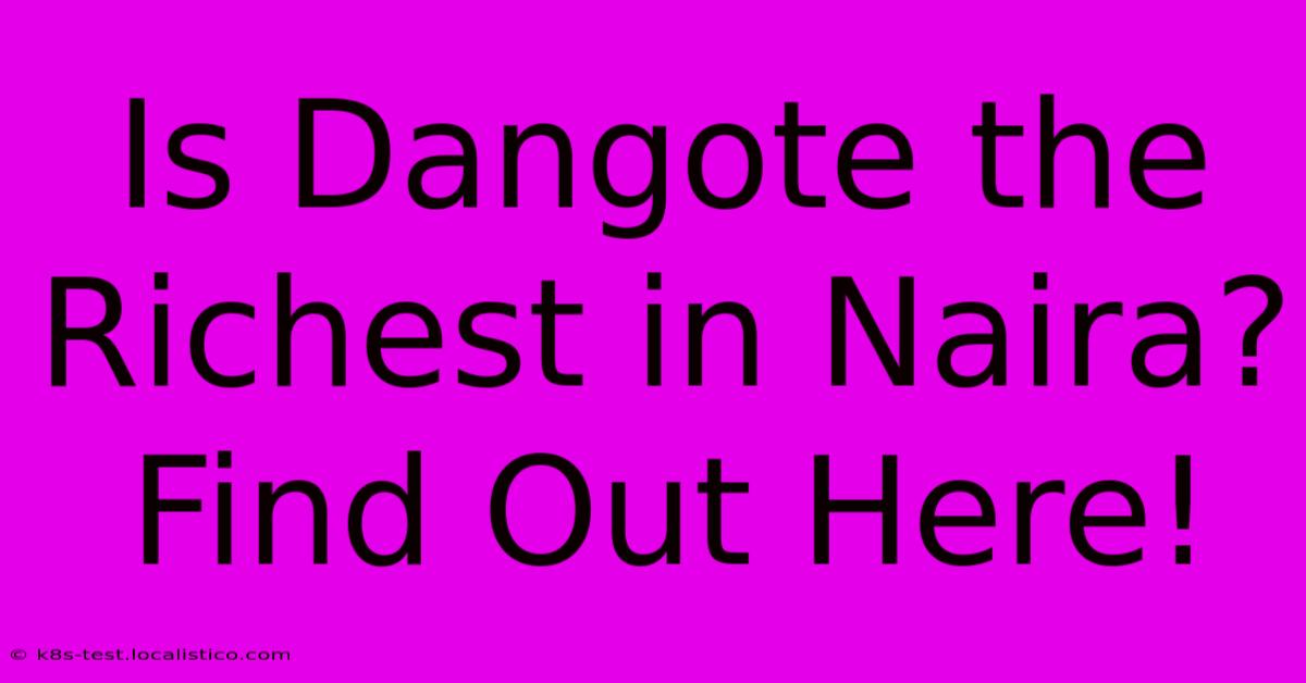 Is Dangote The Richest In Naira? Find Out Here!